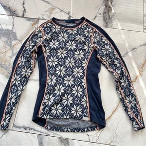 Merino tech Navy Snowflake Long Sleeve Merino Wool Base Layer Top XS